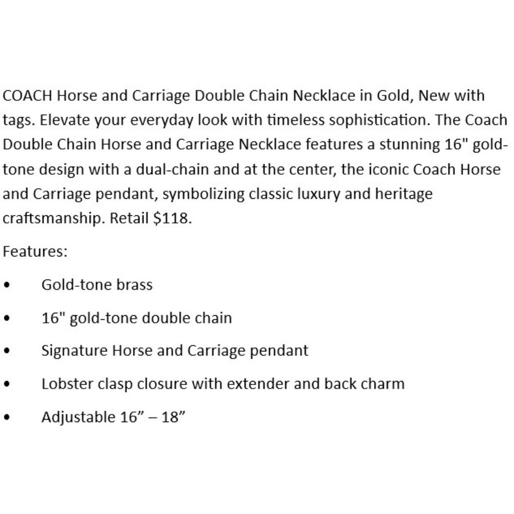 COACH Horse and Carriage Double Chain Necklace Gold NWT - Picture 2 of 6